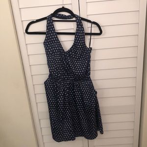 Aqua Navy & White Mini Halter Dress